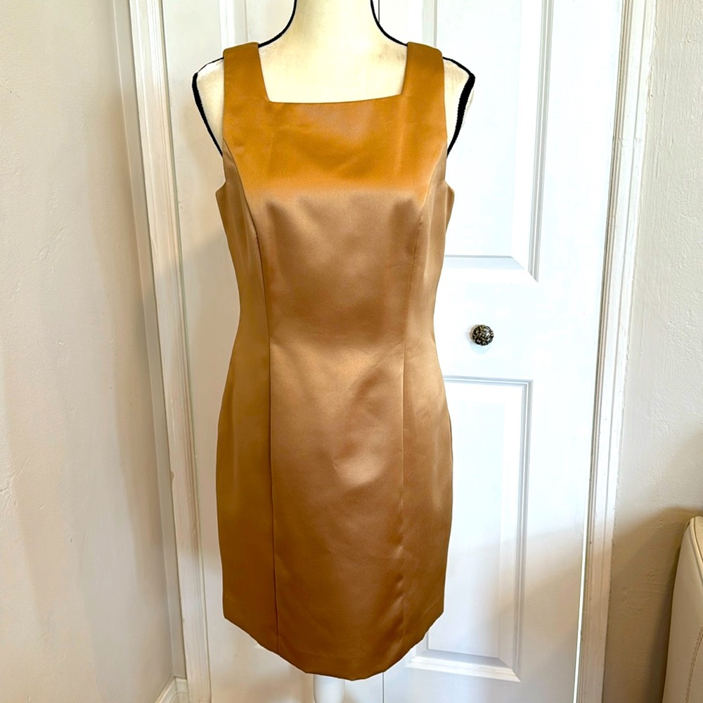 JS Collections Gold Sleeveless Sheath Dress, Size 10